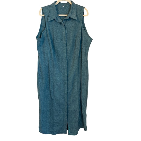 Middy N Me Teal Linen Sleeveless Collared Midi Dress Size 22 Made in  America - www.threedaughtersproperties.com